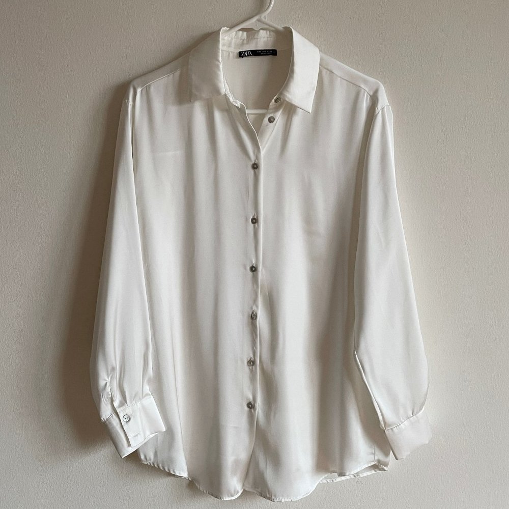 ZARA White Satin Effect Shirt Women Size US Small